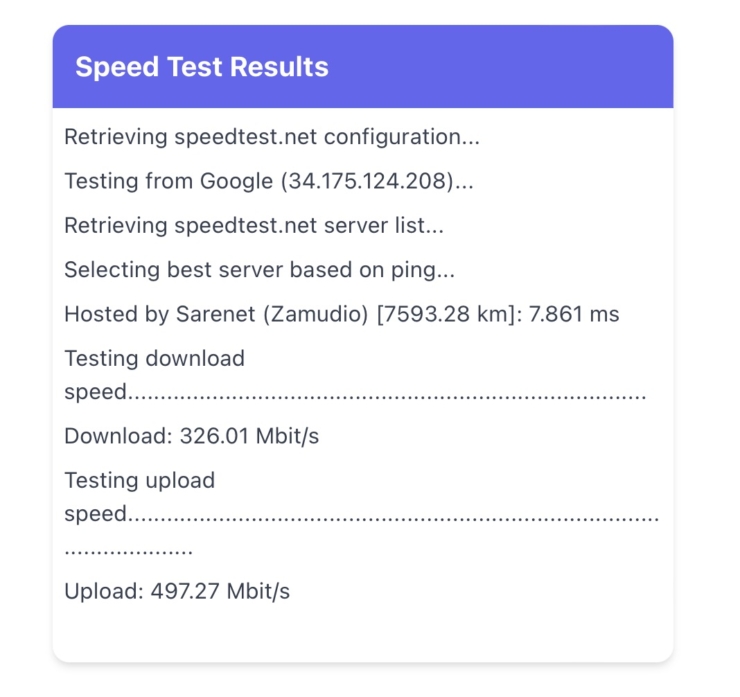 ejemplo de test de velocidad de un servidor o hosting